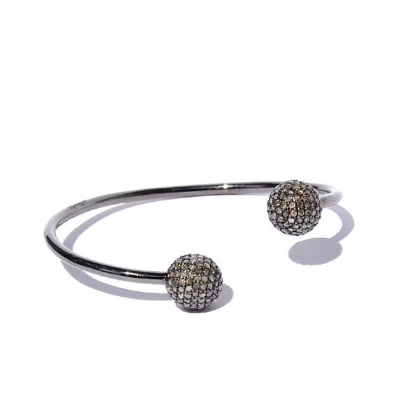 Sterling Silver Pave Natural Diamond Bracelet/Cuff - Picture 3 of 5